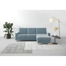 Home Affaire Ecksofa HOME AFFAIRE "Summer L-Form", blau (blau, grau), B:249cm H:91cm T:164cm, 100% Polyester, Sofas, Ecksofa, mit Recamiere, mit oder ohne Bettfunktion und Bettkasten, Cord-Bezug