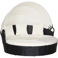 Outsunny Sonneninsel Rattan Sitzgruppe Lounge mit Sonnendach Kissen und Beistelltisch Metall Creme 180x175x147 cm für Garten & Terrasse   Aosom.de