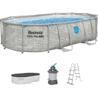 BESTWAY Power Steel Frame Pool oval Set 488 x 305 x 107 cm inkl. Sandfilteranlage (3-tlg.)