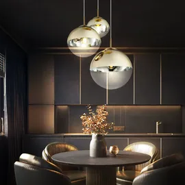 GLOBO Glas Kugel Hänge Lampe gold Fernbedienung Decken Leuchte dimmbar im Set inkl. RGB LED Leuchtmittel