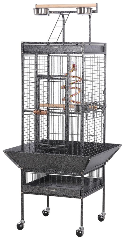 Yaheetech Vogelvoliere Große Vogelkäfig mit Spielzeug und Schmutzwanneneinsatz Metall Nagerkäfig für Wellensittich 156 x 65,5 x 65,5cm