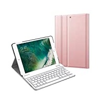 Fintie Tastatur Hülle für iPad 9.7 Zoll 2018 2017 / iPad Air 2 / iPad Air - Ultradünn leicht Schutzhülle Keyboard Case mit magnetisch Abnehmbarer drahtloser Deutscher Bluetooth Tastatur, Roségold