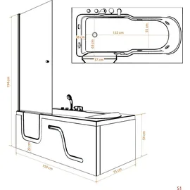 SeniorBad Seniorendusche Badewanne mit Tür 75 x 150 cm (S17D-WP-R-EC)