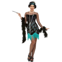 Smiffys 20er Jahre Pfauen Flapper Kostüm, Grün & Blau, mit Kleid & Stirnband