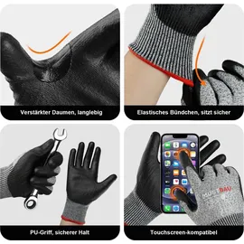 Tacklife Mustbau Schnittschutz Handschuhe Level 3 Schutz für Küche, Garten & Baustelle, Größe XL,6 Paar