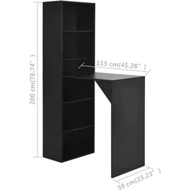 vidaXL Bartisch mit Schrank 115 x 59 x 200 cm Schwarz