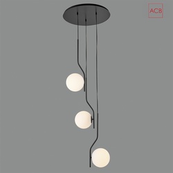 ACB Pendelleuchte MAUI, 3-flammig, Kugel: Ø 18,0 cm, 3 x E27 LED, 45W, IP20, IK00, schwarz/opal ACB-C81633N