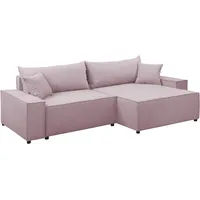 FORNIRO 24 Parma Ecksofa mit Schlaffunktion und Bettkasten - Sofa für 3 Personen mit Kissen - Schlafcouch L-Form Universal - Modern Couch - Stoff Basic - 250x150x70 cm - Rosa