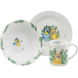 Stor Kinder Geschirrset Bluey - Keramik Teller, Schüssel und Tasse - Komplettes Essgeschirr in Geschenkbox für Kinder