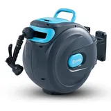 OUTIGO automatische Schlauchtrommel Wasser 25m, 180° schwenkbar mit Wandhalterung und Tragegriff, Schlauchaufroller mit 8-Muster-Sprühdüse und Aufroll-Automatik, zum Gießen und Autowaschen