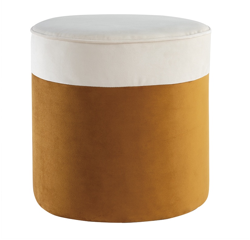 Pouf design bicolore en tissu velours blanc crème et jaune cumin D40 cm DAISY