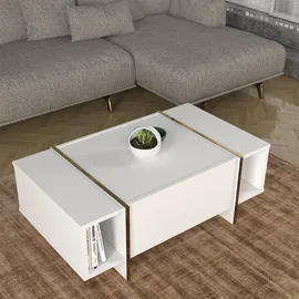 [en.casa] Couchtisch Tavak 104x60x38 cm Weiß/Gold [en.casa]