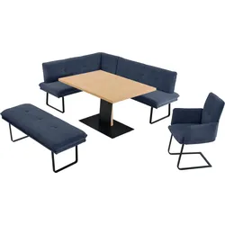 Essgruppe K+W KOMFORT & WOHNEN "Giacomo III", blau, Flachgewebe Aquaclean 910, Langer Schenkel rechts, Sitzmöbel-Sets, Essgruppe, wahlweise links oder rechts langer Schenkel 207cm, Freischwingersessel