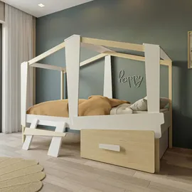 CaliCosy Hausbett CABANE 90 x 200 cm MDF weiß Eichedekor