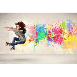Acrylglasbild QUEENCE "springende Frau", bunt (farbe bild(er): bunt), B:90cm H:60cm T:2,4cm, Bilder
