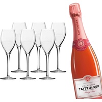 Taittinger Champagner-Set 0,75l Brut Prestige Rosé + 6 Champagnergläser