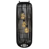 Formano Solarlaterne Außen Garten große Rattan Solar Laterne 3 LED Birnen 60 cm - Schwarz