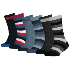 Tommy Hilfiger Kinder Socken, 6er Pack - Basic Stripe ECOM, Streifen Blau/Schwarz/Rot 39-42