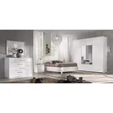 JVmoebel Komplettschlafzimmer Elegantes Schlafzimmer Set in Weiß aus robustem Holz im Art Deco-Stil, (6-tlg., 1x Bett + 2x Nachttische + 1x Kommode + 1x Spiegel + 1x Kleiderschrank), Made in Europa weiß