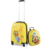 DREAMADE Kinderkoffer Jungen mit Rucksack 18"+12", 2 TLG. Kinderkoffer Set, Kindergepäck Trolley, Kindertrolley Jungen & Mädchen, Reisetrolley mit Rollen (Löwe, 18 Zoll + 12 Zoll)