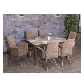 Mendler 2er-Set Esszimmerstuhl HWC-G55, Stuhl mit Armlehne, Edelstahl gebürstet Stoff/Textil Chenille Öko-Tex ~ braun