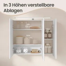 VASAGLE Spiegelschrank 70 cm weiß