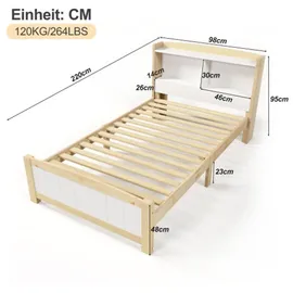 XDOVET Festnight Bett cm mit Stauraum Massivholzbett mit Fächer Bettgestell mit Lattenrost Einzelbett Doppelbett Bettrahmen Jugendbett Holz