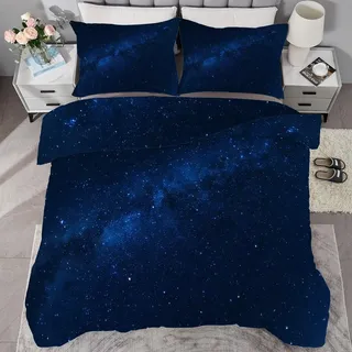 buyluhn Bettdecke 135x200 Sternenhimmel, 4 Jahreszeiten Bettdecken Blau Ohne Bezug Nutzbar, Kinder Steppdecke Microfaser Ganzjahresdecke,Waschbar Bettzeug mit 2 Kissenbezug für Sommer Winter