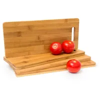Relaxdays Schneidebrett Bambus, mit Griff, 4er-Set Hellbraun