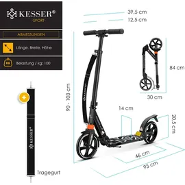 Kesser KESSER® Cityroller Scooter 205mm Räder PU Big Wheel - Pro-S Tretroller mit Doppel Federung, City-Roller, klappbar und Höhenverstellbar, Kickscooter für Erwachsene und Kinder