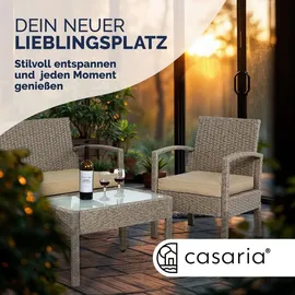 CASARIA Casaria® Gartenmöbel Set Wetterfest 4 Personen Outdoor inkl. Auflagen Polyrattan 2x Sessel Gartenbank Tisch Garten Terrasse Balkon Möbel Lounge Creme