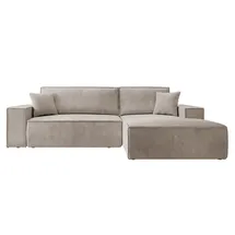 Selsey Ecksofa Eckcouch Schlafsofa Couch mit Schlaffunktion und Bettkasten, Ottomane Rechts Cordbezug in Beige - Beige