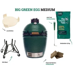 Big Green Egg Kamado Grill MEDIUM Starter Set inkl. 2x 4,5 kg naturbelassene Holzkohle