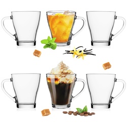PLATINUX Latte-Macchiato-Glas Kaffeegläser mit Griff, Glas, Set 6-Teilig 320ml (max. 420ml) Latte Macchiato Teeglas Cappuccino weiß