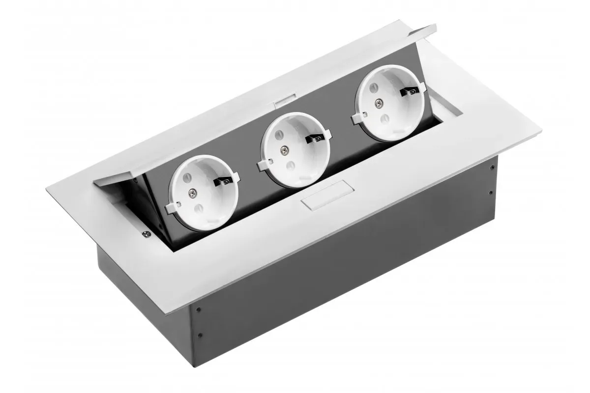 GTV Schreibtisch Steckdosenleiste zum Einlassen rechteckig 3x Schuko-Stecker - weiß (ohne Netzkabel)