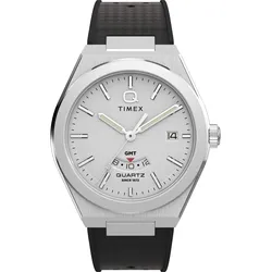 Quarzuhr TIMEX "CONTINENTAL GMT", schwarz, Armbanduhren, Herren, Armbanduhr, Herrenuhr,Kautschukarmband,Datum, Leuchtzeiger