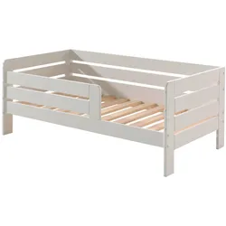 Juniorbett mit Liegefläche 70 x 140 cm, Umrandung mit waagerechten Paneelen, Ausf. MDF weiß lackiert