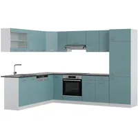 Vicco Eckküche, Blaugrau, Weiß, Holzwerkstoff, L-Form,Formgebogen, 287x81.6x60 cm, Küchen, Eckküchen, Eckküchen ohne Geräte