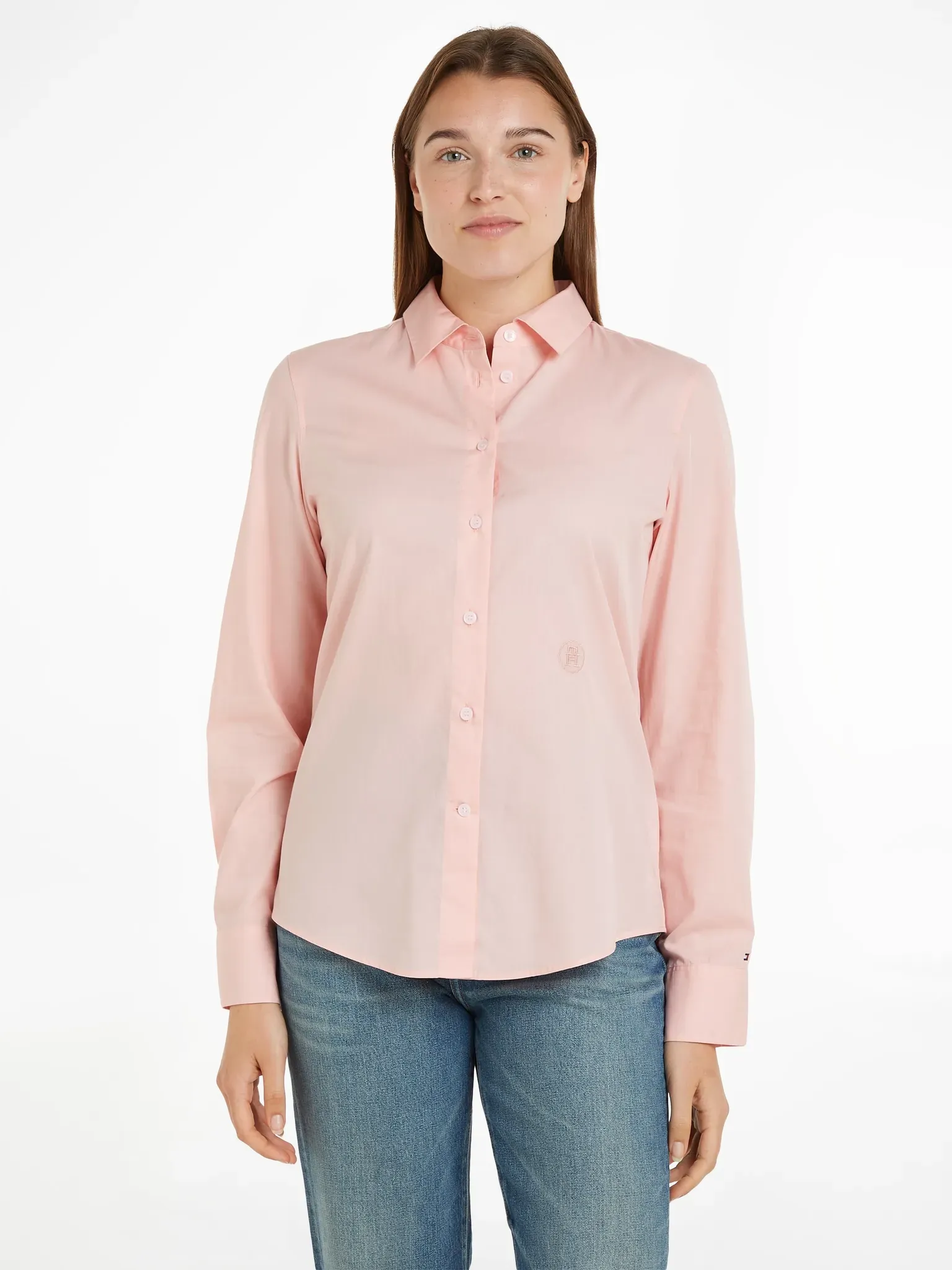 Hemdbluse »ESS POPLIN REGULAR SHIRT«, mit Popeline, gesticktem   Logo, Gr. 40, Delicate Pink, , 45893329-40