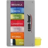 COM-FOUR® Medikamentendosierer auf POLNISCH - Medikamenten-Box für 7 Tage - 3 Fächer - Pillendose - Pillenbox - Tablettenbox - Wochendosierer zur Aufbewahrung [POLNISCH] (Grau)