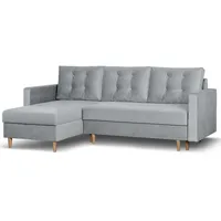 Beautysofa Ecksofa mit Schlaffunktion Sigurd L, Klassisches Design, Skandinavischer Stil, mit Bettkasten grau