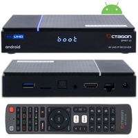 Octagon Spirit PRO 4K UHD HDR10+ Smart Android TV OTT IP Media TV Box, 5G WLAN, Bluetooth 5.1, BT Fernbedienung, Sprachsteuerung, Playstore, Widevine Level L1, MeTV Player + EasyMouse HDMI Kabel