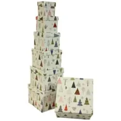 Weihn.Geschenkkarton Bäume weiß 45196 7tlg Würfel
