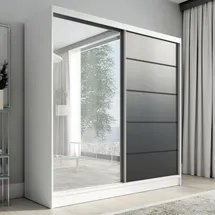 mebloland Schwebetürenschrank mit Spiegel 200 cm 2 Türen, schwarz)