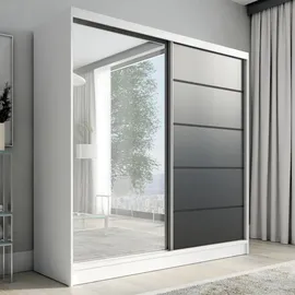 mebloland Schwebetürenschrank mit Spiegel 200 cm 2 Türen, schwarz)