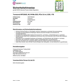 Transcend MTE300S SSD 1TB, M.2 2230 / M-Key / PCIe 3.0 x4 (TS1TMTE300S)