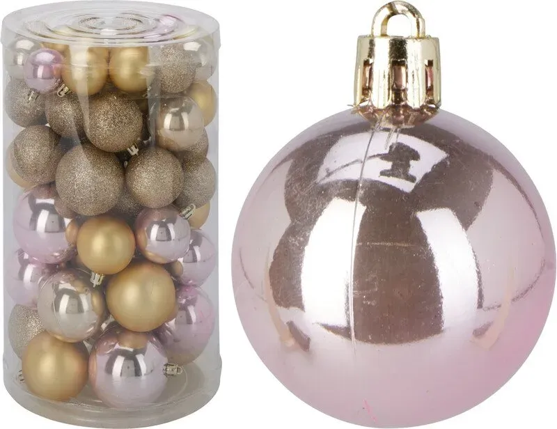 Home style Weihnachtskugeln-Set, 60 Stück, Gold/Pink