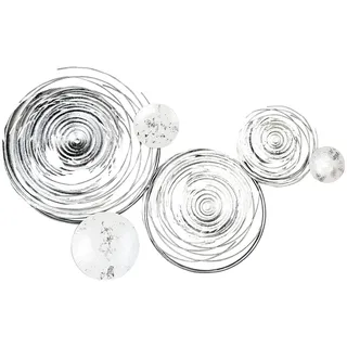Casablanca Metallbilder Wanddeko Bilder Metall – moderne Wanddekoration Wohnzimmer – Wandbild 3D Metallbild Wand Deko Kreise runde Wall Decoration 56 x 94 cm Farbe: Weiß Silber