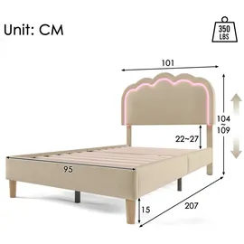 lanki international gmbh Jugendbett Odikalo 90 x 140 cm Samt beige rosa