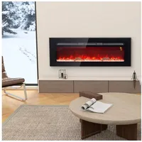 HOMCOM Elektrokamin Wandkamin mit Heizung 1800 W, LED 3D-Flammeneffekt, mit Kristalle, in 3 Farben mit 5 Helligkeitsstufen, Timer, Schwarz schwarz 127 cm x 45 cm x 15.8 cm